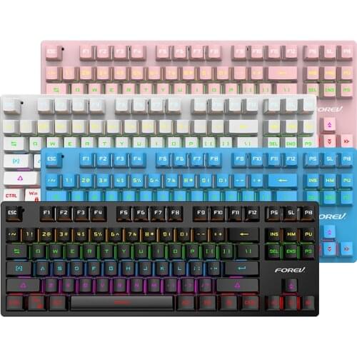FV-301 87-Key Two-Color Keycap RGB Mechanical Keyboard USB Wired Colorful Backlit Keyboard Suitable for Office Game Desktop