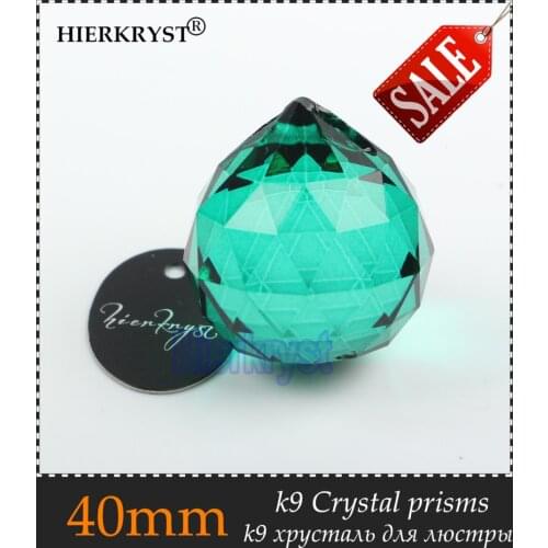 HIERKYST 40mm Hole Green Crystal Balls Suncatcher Prisms Pendants for Chandeliers Parts Lamp Rainbow Hanging Drop 2 pcs #2049-8C