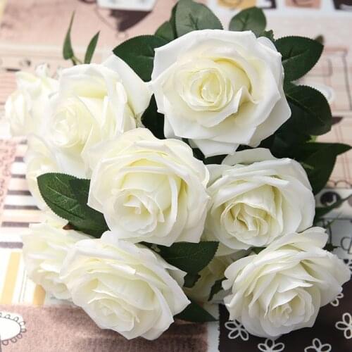 Artificial Flowers Rose Silk Bouquet 10 Big Head 11 Colour Fake Flowers for Home Wedding Decoration indoor