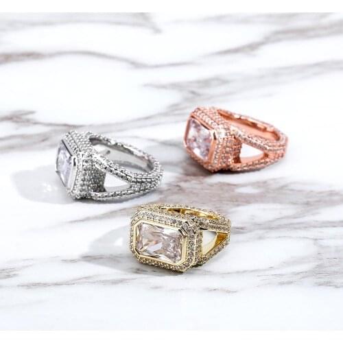 JINAO Hip Hop Fashion Ring Copper Gold Silver Color Iced Out Micro Pave High Quality Cubic Zircon Charm Ring For Man Women Gift