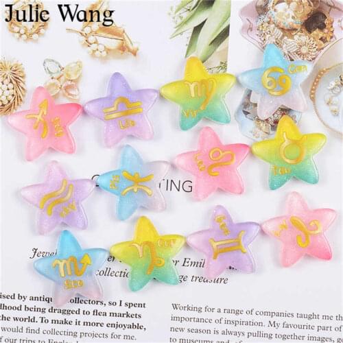Julie Wang 12PCS Resin Mixed 12 Constellations Star Charms Colorful Cabochons Pendant Jewelry Making Accessory Phone Case Decor