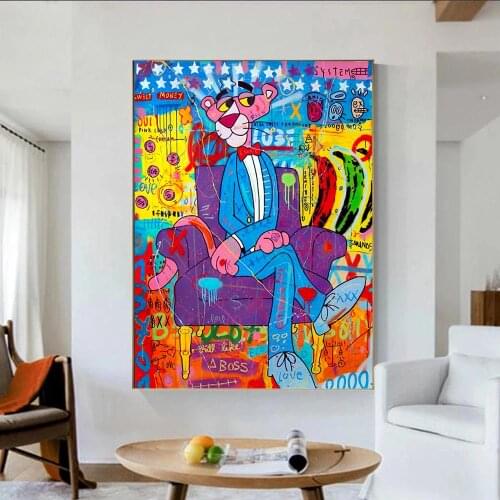 Graffiti Canvas Painting Cartoon Pink Panther Colourful Posters and Prints Wall Art Picture for Living Room Wall Decor Cuadro