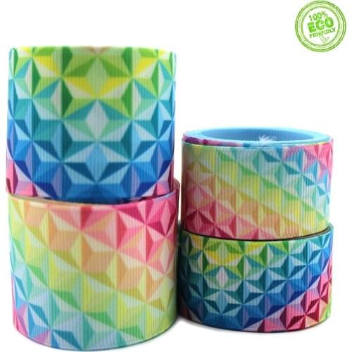 Grosgrain Ribbon Polyester Colour Geometric Printed 25 38mm For Handmade Bow Kont Hair Accessories BBXQ-036