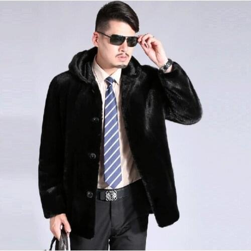 Winter autumn thicken thermal faux mink hair fur leather jackets men casual mens coats outerwear fashion hooded black plus size