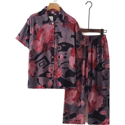 Round Neck Summer Mother Sleepwear Cotton Nighty Set Woman Two Pieces Female Comfortable Short Sleeve Casual Pajama Large Size
