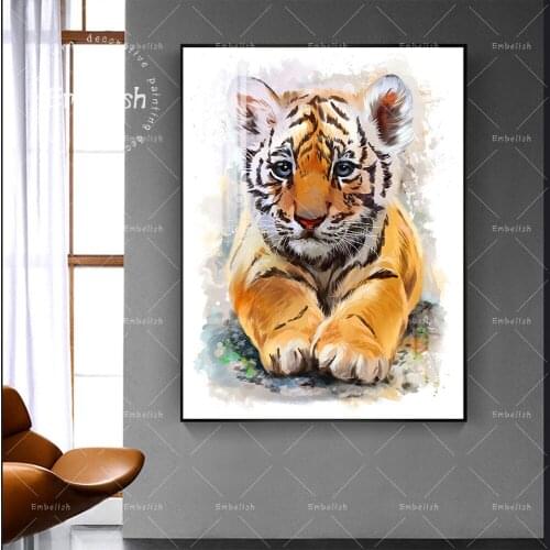1 Pieces Hot Selling Watercolor Bbay Tiger Home Decor Wall Art Pictures For Living Room Posters HD Print On Canvas Oil Paintings