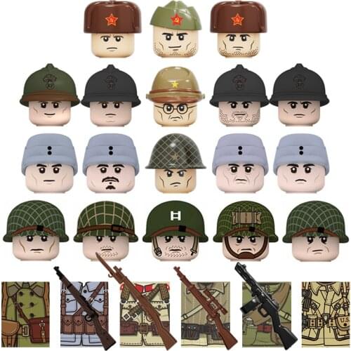 WW2 Military Mini Blocks Soviet CCCP Soldiers figures USA Army France Army soldier Weapons Guns Accessories Bricks Toys for Kids