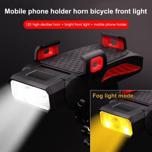 Multifunction 4 In 1 Bicycle Light USB Rechargeable LED Bike Headlight Bike Horn Alarm Bell Phone Holder Powerbank Cycling Light
