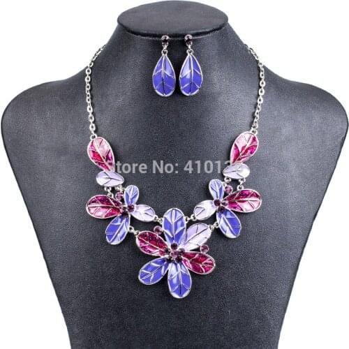 MS18011 Fashion Brand Jewelry Sets Silver Plated Green Necklace Sets High Quality Wedding Jewelry Leaf Design 2014 New
