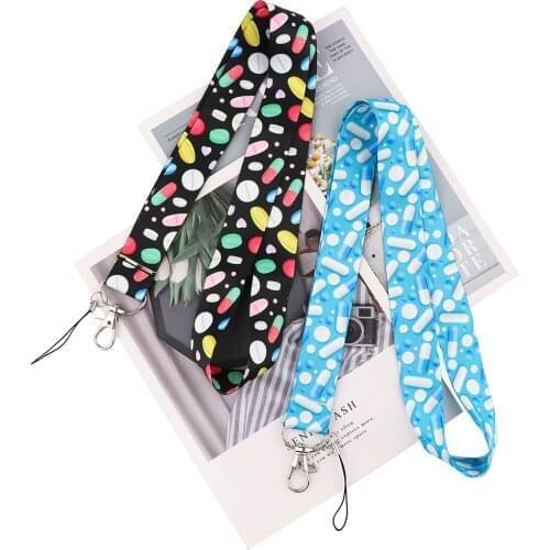 MD1004 DMLSKY Cartoon Drug Lanyard Keychain keys Badge ID Mobile Phone Rope Doctor Nurse Gifts Lanyard With Card Holder Cover