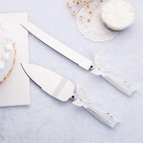 2pcs Wedding Party Cutlery Decoration Cake Shovel Knife Stainless Steel Server Dinnerware Set Butterfly Handle Christmas Gift