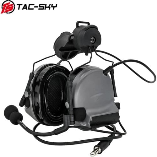 TAC-SKY Tactical Helmet Bracket Headphones COMTAC II Silicone Earmuffs Hunting Shooting Headphones Noise Cancelling Headset GREY