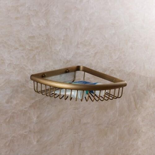 2015 New Real Banheiro Shelf For Bathroom Fashion Bathroom Brass Copper Trigonometric Antique Basket Wall Mounted Cosmetics Rack