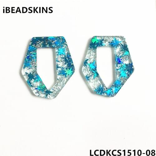 New arrival!41x35mm100pcs/lot blue coloracrylic Cone-shape Built-in sequins charms for earring/Jewelry DIY making#LCDKCS1510-08