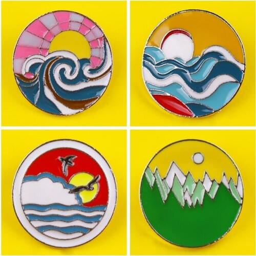 Outdoor Hiking Brooch Pin Adventure Wild Travel Enamel Brooches Collection Wave Mountain Camping Explore Nature Badge On Clothes