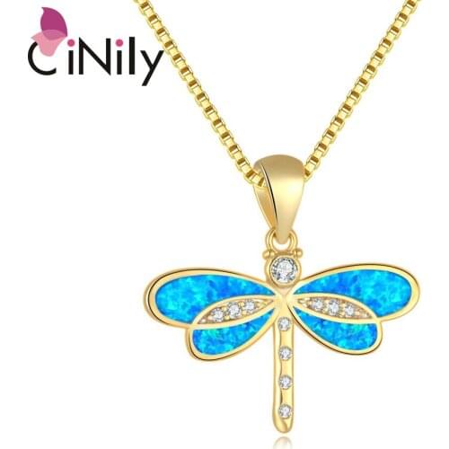 CiNily Dragonfly Shape Blue & White Opal Pendant Filled Gold Color for Women Jewelry Pendant Fashion Birthday Gift OD7120-21