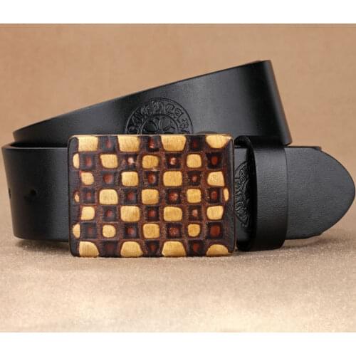 Ta-weo) Men Genuine Leather Smooth Buckle Youth Casual Pants Belts, Business Pure Copper Buckle Cowhide Belt