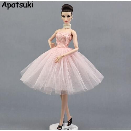 Pink Ballet Short Dress For Barbie Doll One Piece Evening Dresses Vestido Clothes For Barbie Dollhouse 1/6 Dollhouse Accessories