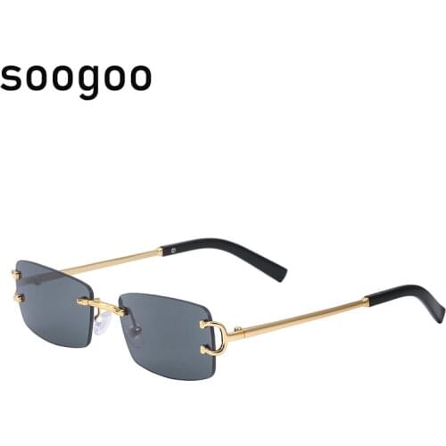 Retro Rectangle Sunglasses Men 2021 Luxury Brand Designer Fashion Vintage Rimless Sun Glasses For Women Shades Eyewear UV400