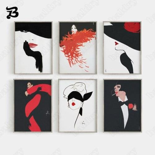 Modern Abstract Figure Painting Fashion Women Canvas Painting Wall Art Retro Posters and Prints Wall Pictures Home Decoration