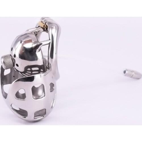 Super Small Male Cock Cage Stainless Steel Arc Penis ring Metal Chastity Devices with Scrotal Sleeve Bondage Gear Urethral Tube