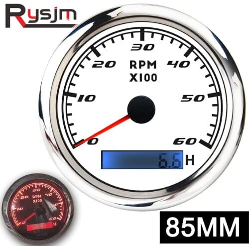 3000rpm ~ 6000RPM 85mm Boat Tachometer Marine Tacho Meter LCD Hourmeter 12V/24V Waterproof & Fog Proof Pointer Gauge + Sensor