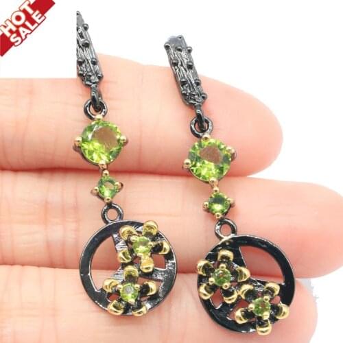 47x13mm Unique 5.9g Vintage Punk Style Created Green Peridot Violet Tanzanite Cool Black Gold Silver Earrings Eye Catching