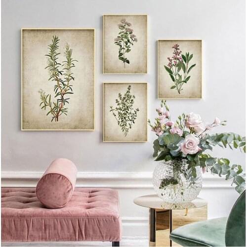 WTQ Canvas Painting Vintage Herb Art Poster and Prints Oregano Rosemary Sage Thyme Retro Wall Art Picture Room Decor Home Decor