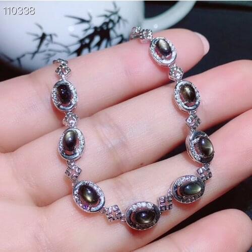 CoLife Jewelry Natural Star Light Sapphire Bracelet 8 Pieces 3mm*5mm Gray Sapphire Silver Bracelet 925 Silver Sapphire Jewelry