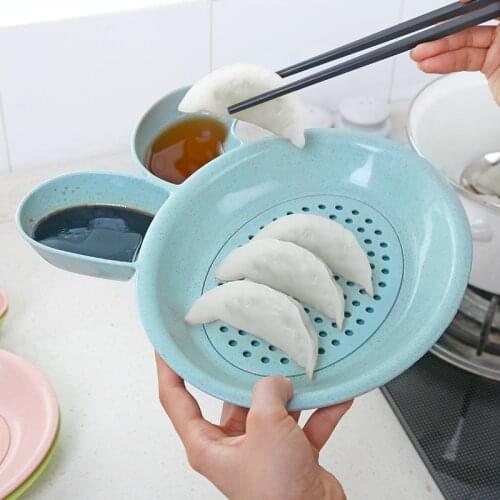 Rabbit Ear Shape Dinner Plate Cartoon Double Layer Drain Wheat Straw Dumpling Plate Creative Tableware Kitchen Accessories