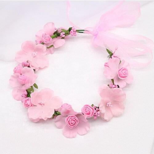 Artificial Flower Wreath Bride Women Flower Crown Hairbands Wedding Hair Accessories Floral Riborn Headbands