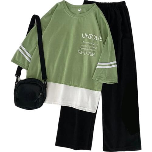 Women sets Fashion Summer Casual Two Piece Set Short Sleeve cotton Tops t-shirts And Loose wide leg Pants Set Bottom Suit Outfit