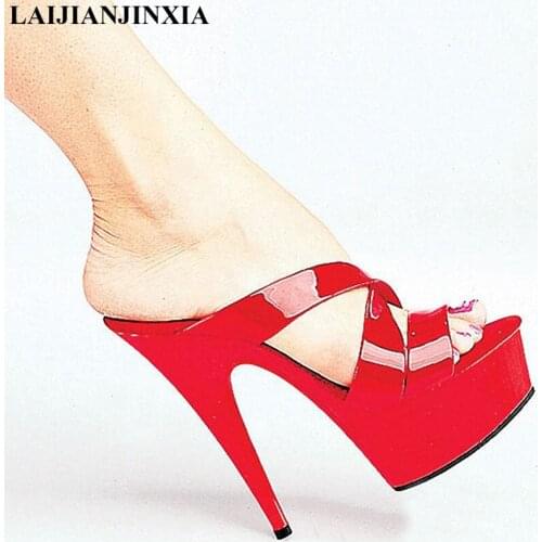 New 6 Inch High Heel Womens Shoes Platform PU Leather Women Dress Sexy Slippers 15cm Sexy Dance Shoes