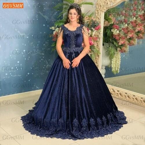Dark Royal Blue Evening Dresses Long 2020 Lace Up Appliqued Beading Ball Gown Women Dress Reflective Custom Made Abiti Da Sera
