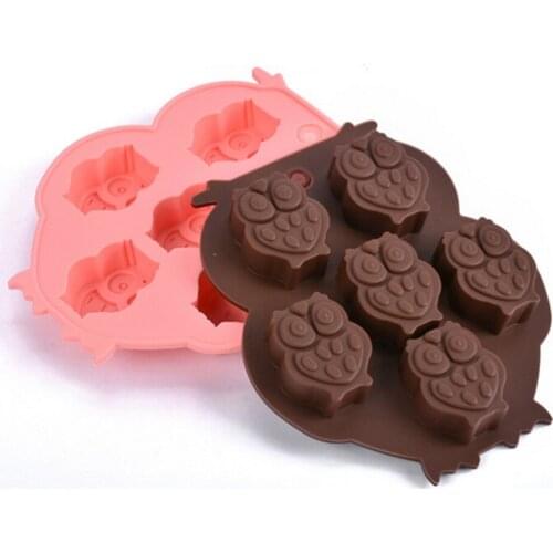 1PCS 6 Cups Cake Cookie Icecream Sweet 3D Animal Owl Shape Chocolate Silicone Mold Bakeware Cake Tools