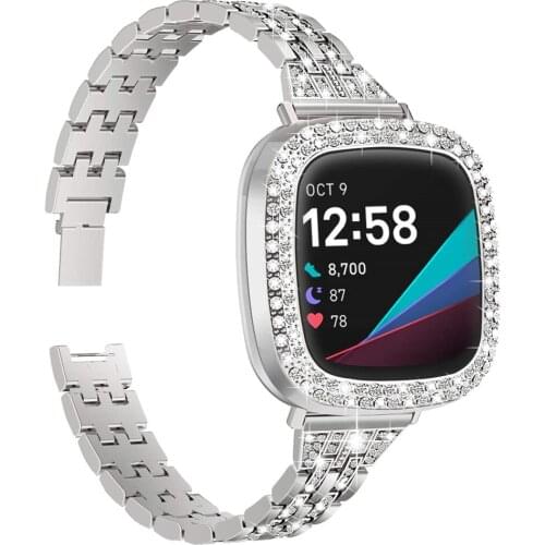 2pcs for fitbit sense/versa 3 band + case Bling Women Girl Dressy Crystal Band with Shiny Bumper cases for Fitbit versa 3 strap