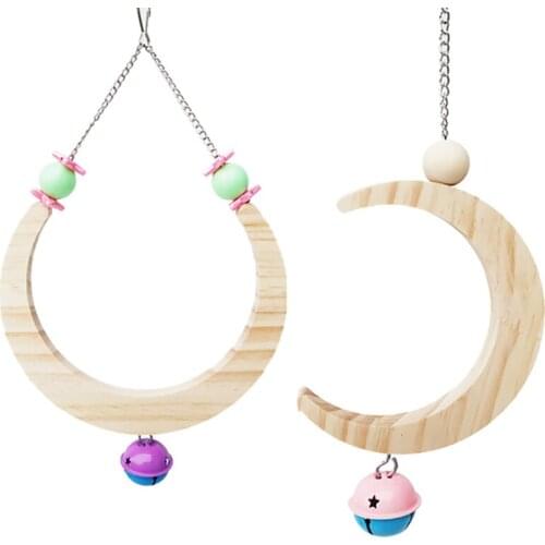 2Pcs Bird Natural Wood Swing Toys with Bells Bird Hammock Bird Hanging Stand Perch for Small Birds Budgerigar, Parakeet