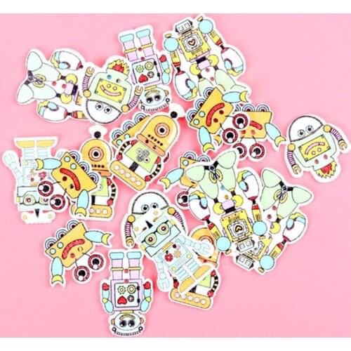 20pcs Cartoon Robet Wood Buttons Multicolor 2 Holes Sewing Handmade Scrapbooking Craft Decoration Accessories 25-35mm