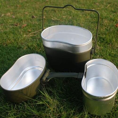 2021 New Hot Hunting Pot Germany Military Green 3pcs in 1 Camping Cookware Cook Set Hiking Survival Bento Lunch Boxes Pot/Bowl
