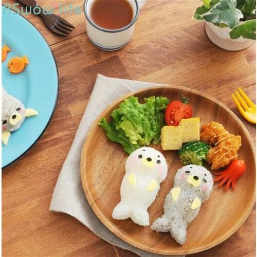 4PCS/Set Mould Cartoon Cute Animal Seal Rice Mould Baby Rice Pot Tool Kitchen DIY kitchen Appliances Silica Gel PP Bento Lunch