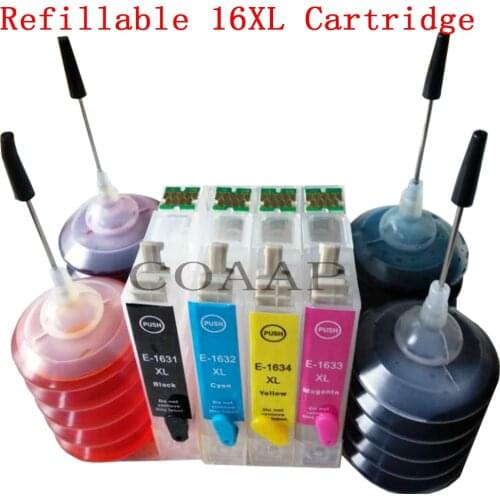 4PK Refillable Empty Ink Cartridge 16XL T1631 T1621 T1635 For WorkForce WF 2010W/2510/2520NF/2660DWF Printer +120ML Dye ink