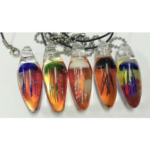 FREE SHIPPING 5 PCS Mix Chic Jellyfish New Hand Blown Glass Red Teardrop Tentacles Necklace Black Rope