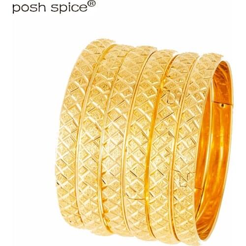 6pcs Ethiopian African Gold Bracelets&Bangles Dubai Bangles for Women Arabic Bangles with Charm Indian Bracelets Bridal Jewelry