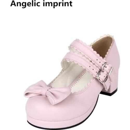 Angelic imprint woman mori girl lolita cosplay shoes lady high heels Pumps women princess dress party shoes 33-47 buckle bowtie