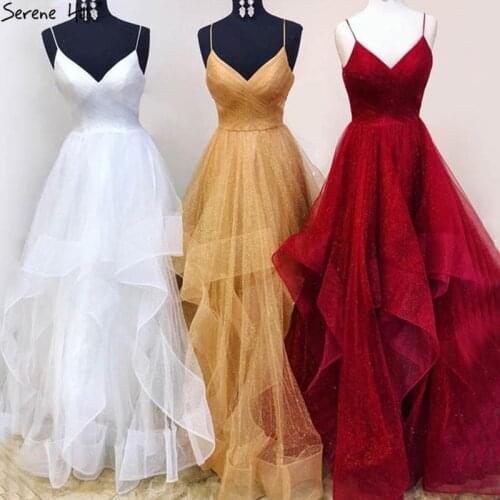 White A-Line Sleeveless Glitter Sexy Prom Dresses Sleeveless Simple Tulle Prom Long Elegant Dresses 2021 Serene Hill LA60816