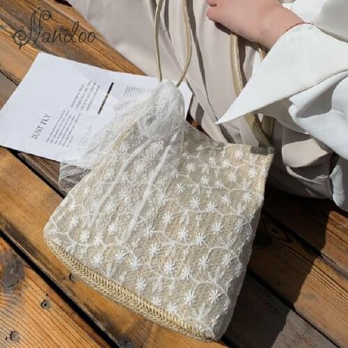 Bohemia Women Shoulder Tote Lace Bow Handbag Female Large High Quality Handmade Woven Ladies Shoulder Top-handle Bag With Purse