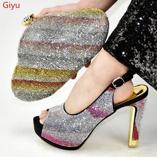 Doershow very nice black Italian Shoes With Matching Bag High Quality Italy Shoe And Bag set For wedding and party!SMN1-6