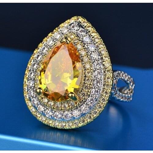 FDLK Female Luxury Jewelry Pear Crystal CZ Ring White Color Women Engagement Wedding Band Rings