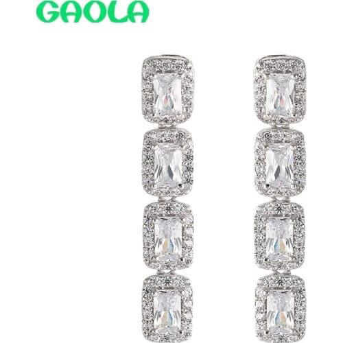 GAOLA New Square Cubic Zirconia Drop Earrings Shiny CZ Zircon Luxury Luxury Sense Wedding Jewelry Girlfriend Gift