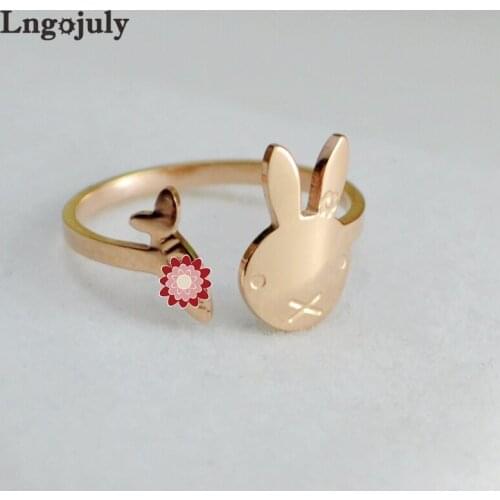 Hot Sale Women Titanium Steel Rings Jewelry RoseGold Titanium Rabbit Rings For Women Girlfriend Anniversary Party Jewelry Gifts
